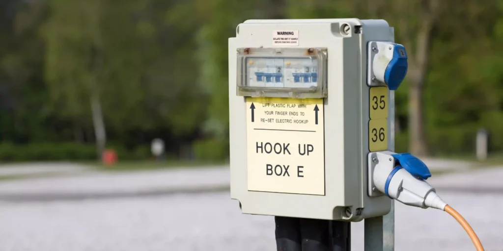 An RV electric hookup box