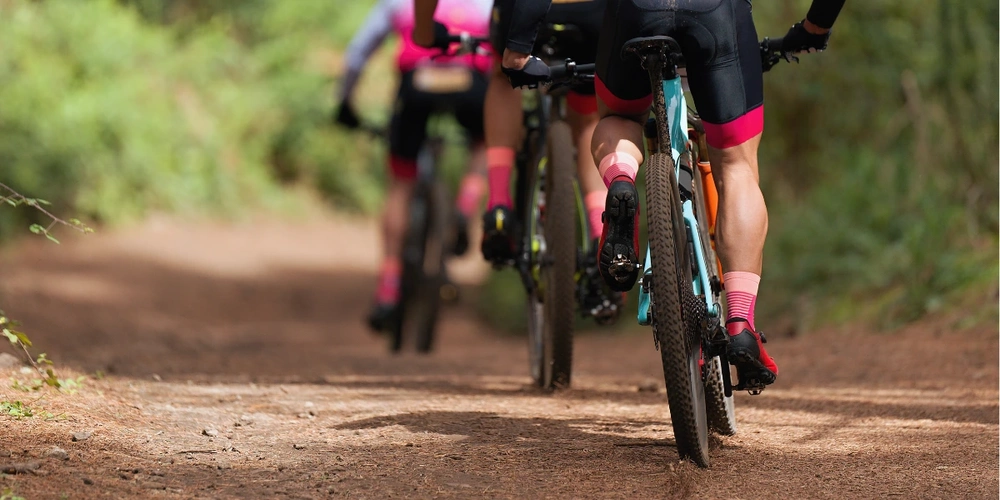 Group of bikers on a mountain trail