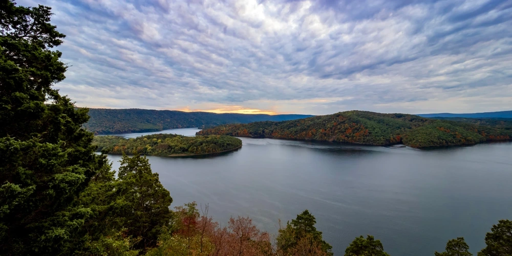 Hawn's overlook with a view of Raystown Lake just before sunset
