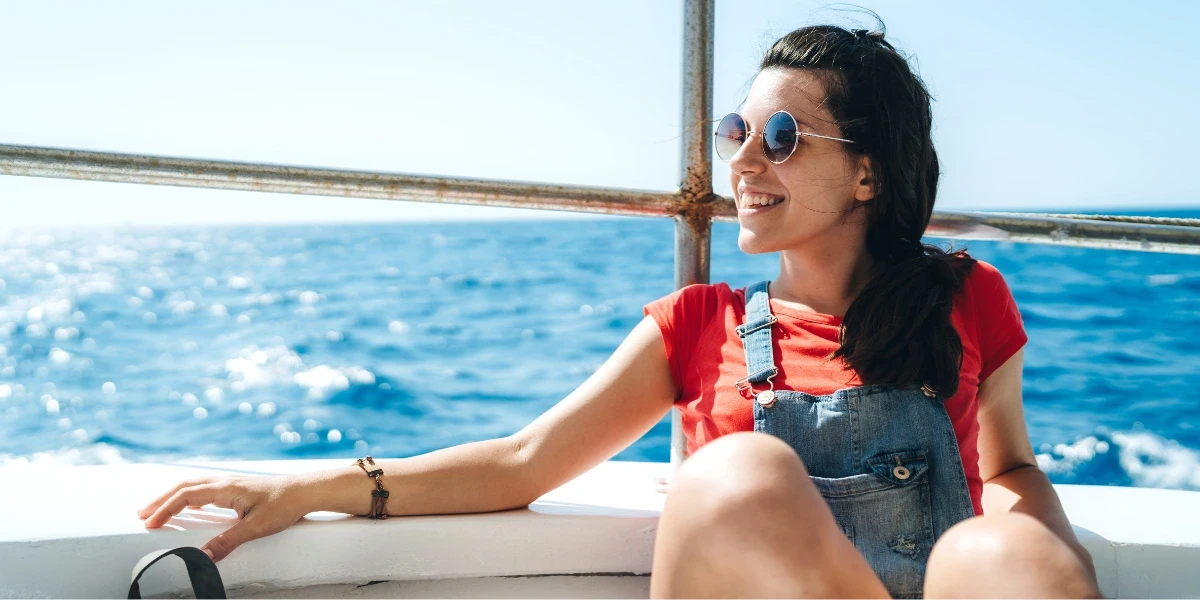 A female tourist in a tour boat