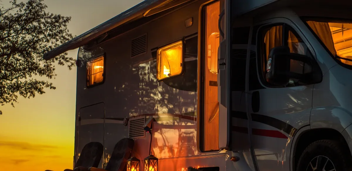 RV parking spot during sunset