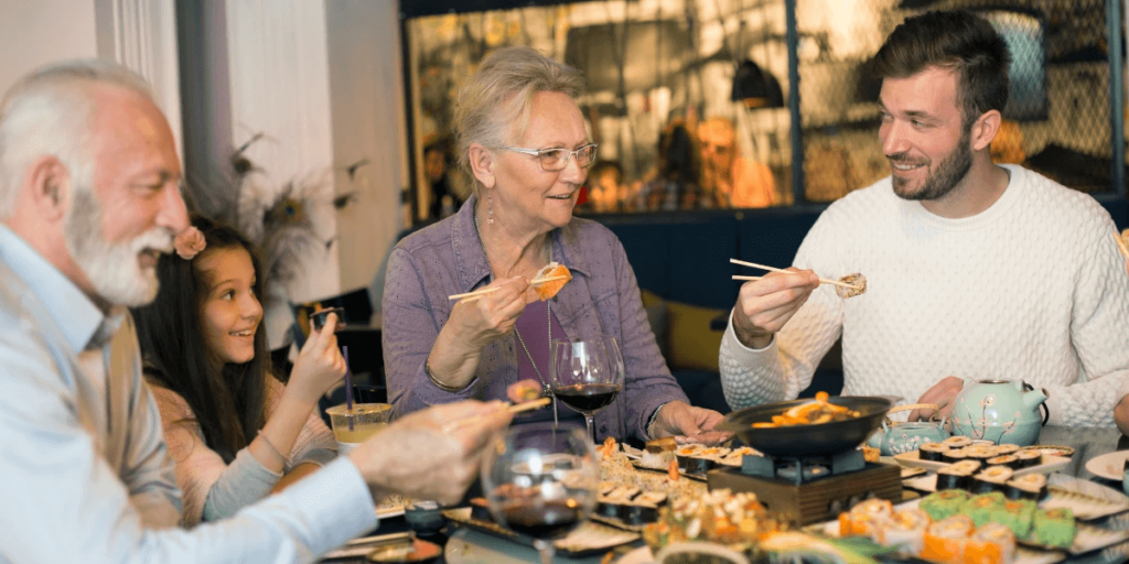 A family eating at a restaurant