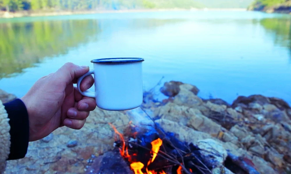 Coffee on a campfire by the lake