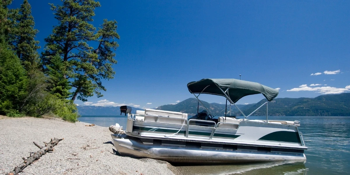 Pontoon parked at lake edge