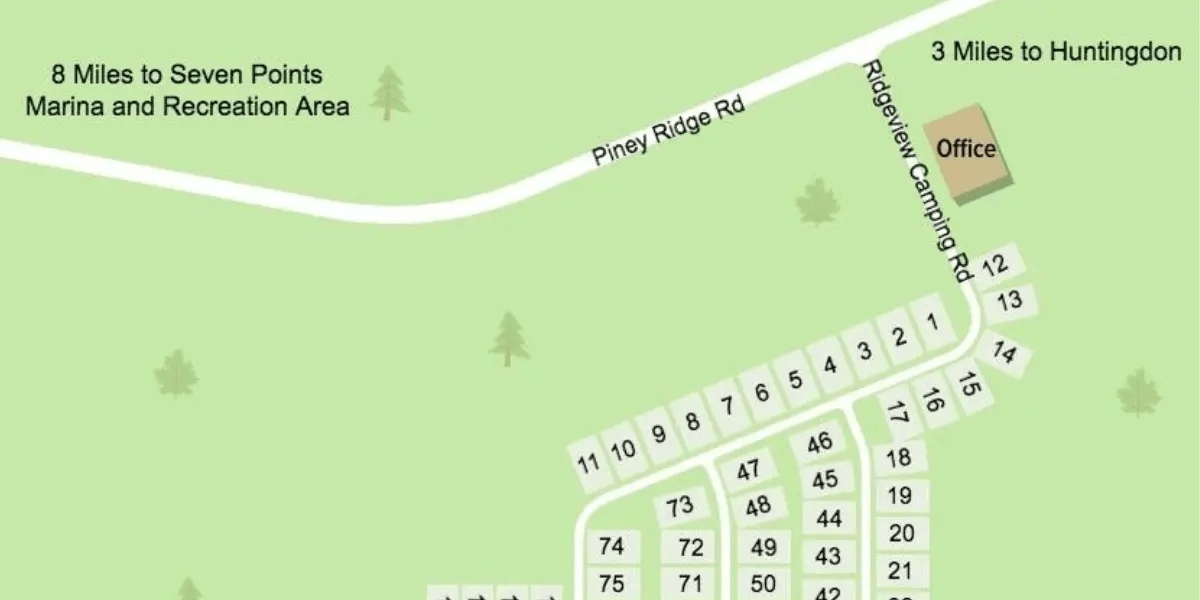 Directional map pointing to Ridgeview Campground